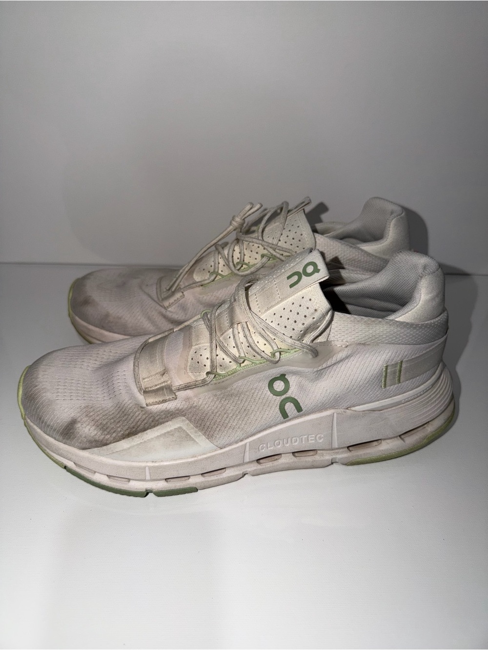 On Running Cloudnova Men's Sneakers in White with Light Green Accents - Picture 3 of 11